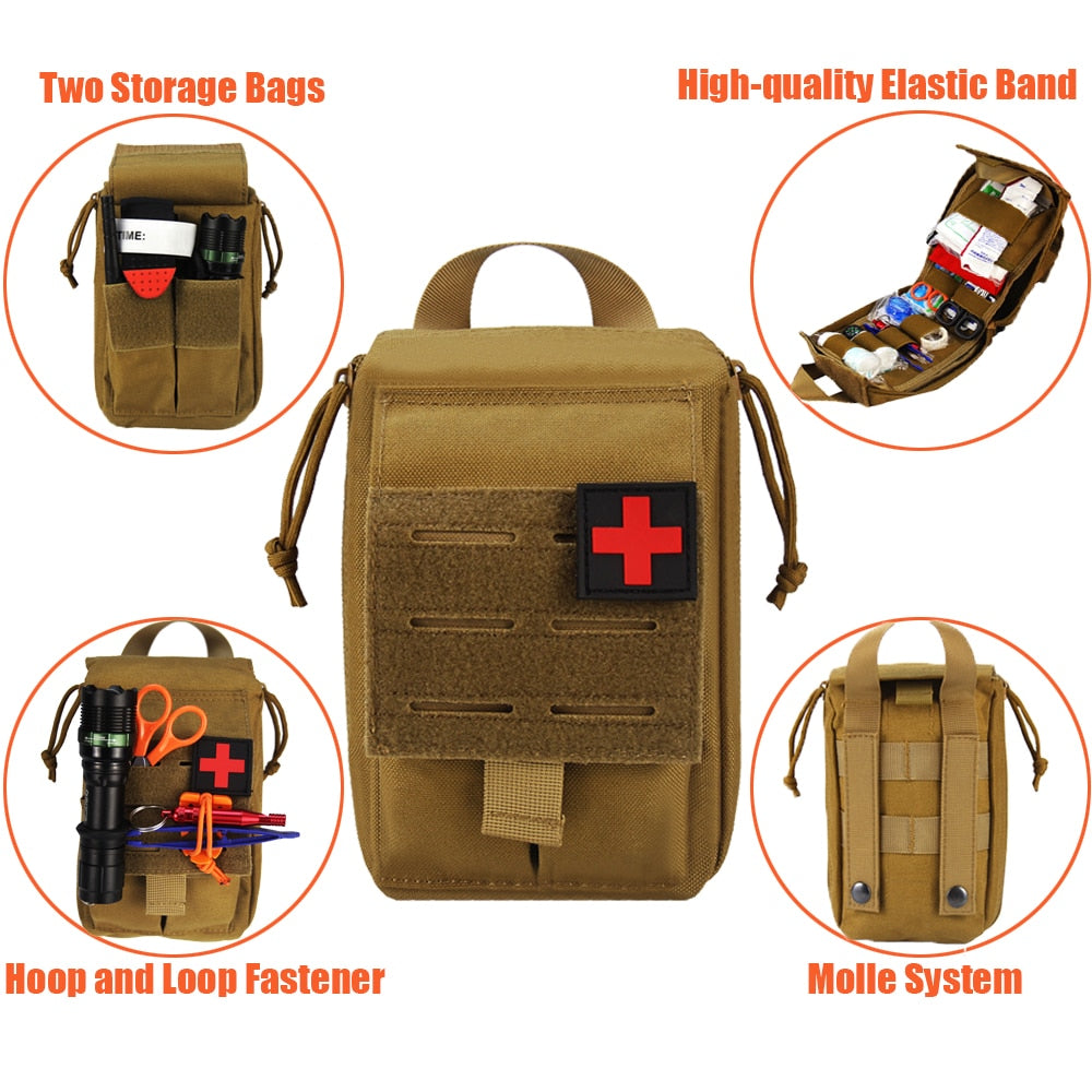 Tactical Molle First Aid Kit, Survival Bag, 1000D Nylon Emergency Pouch, Military Outdoor Travel Pack, Camping