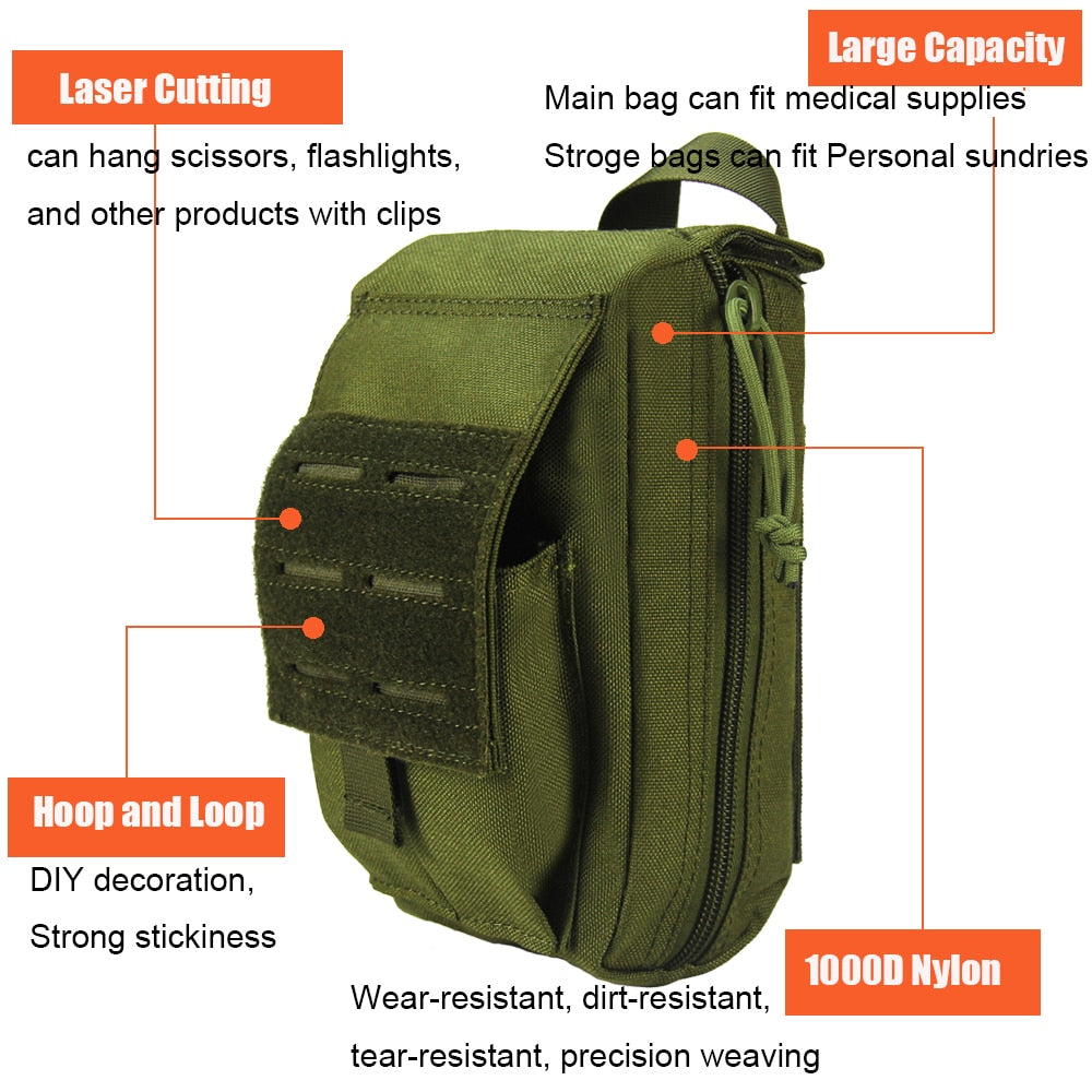 Tactical Molle First Aid Kit, Survival Bag, 1000D Nylon Emergency Pouch, Military Outdoor Travel Pack, Camping